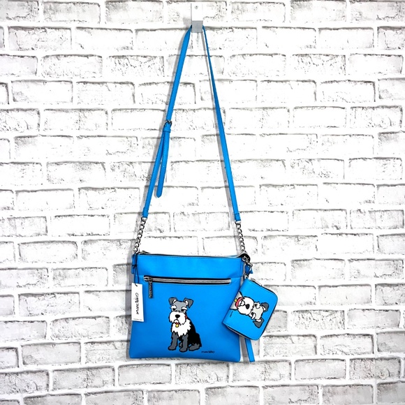 NWT🤩🐶 |•MARC TETRO•| Pretty Blue Crossbody Bag Schnauzer Dog w Matching Wallet - Picture 2 of 14